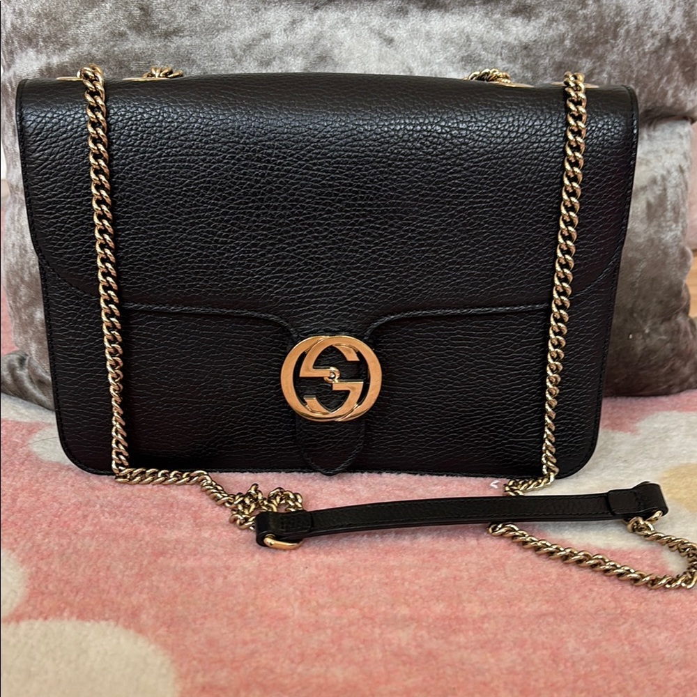 Gucci Black and Gold Crossbody Bag with Chain Hardware